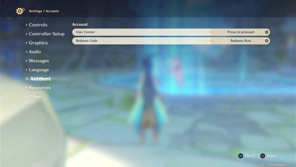 Genshin Impact Account Menu